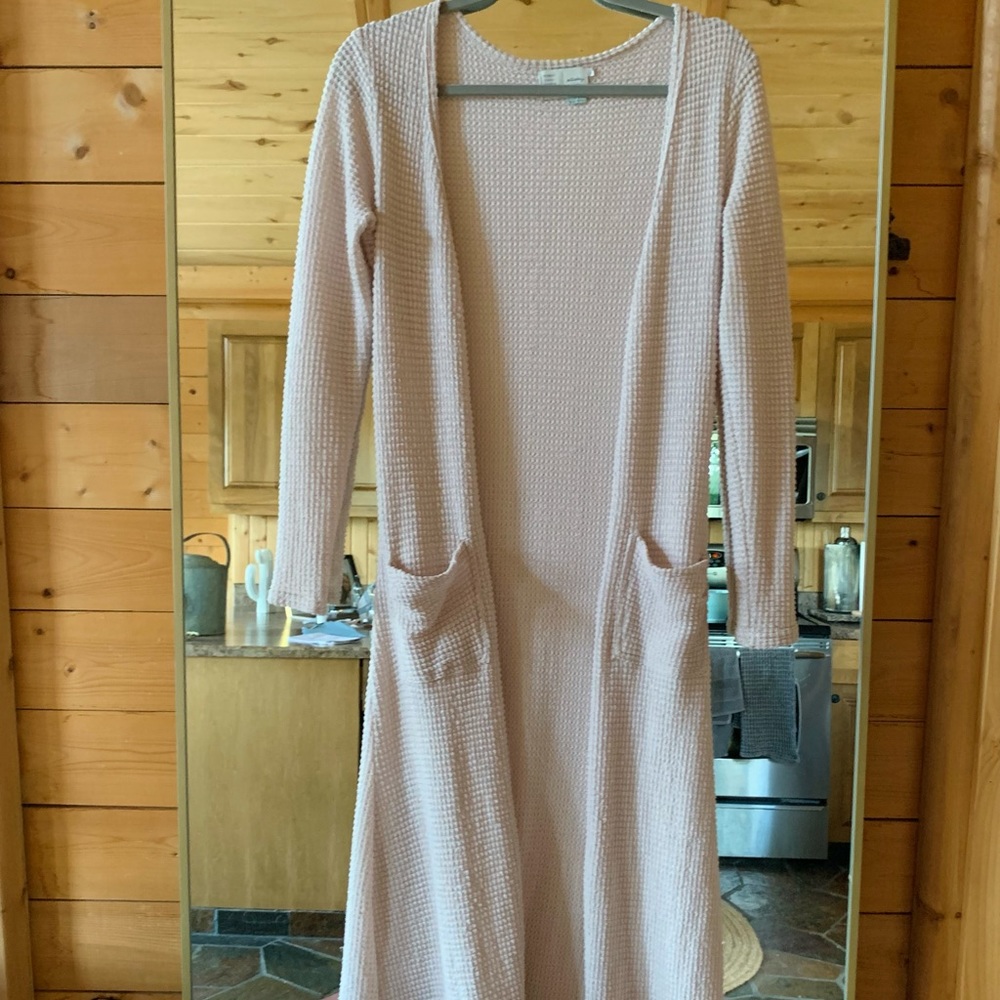 Waffle knit long cardi